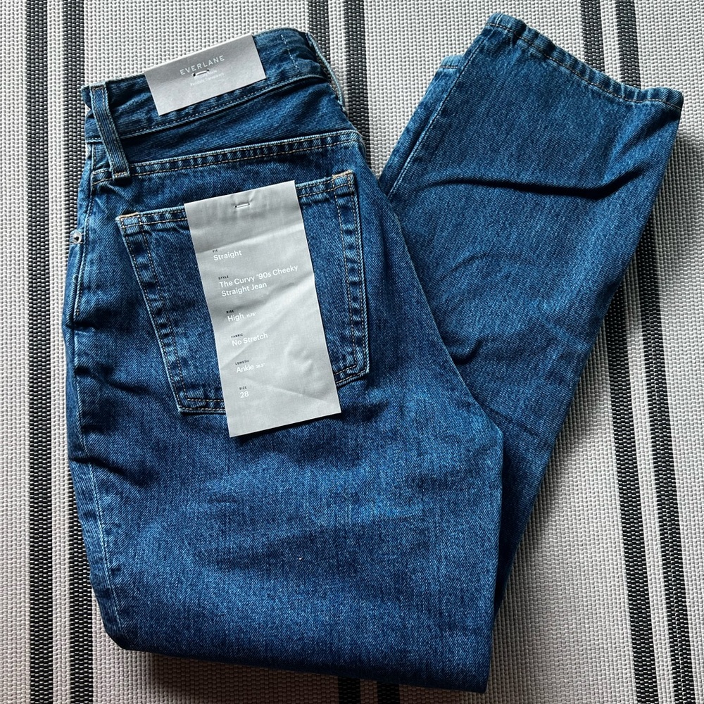 NWT Everlane The Curvy 90s Cheeky Jean - Medium Blue - Button Fly in 28 Ankle
